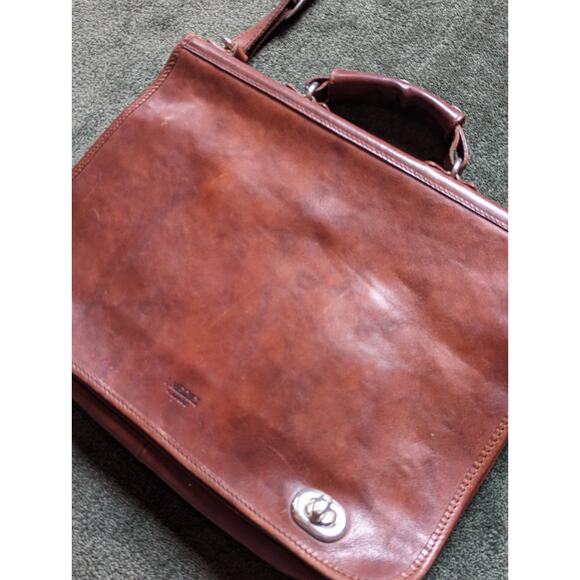 I Medici Italian Leather 2-Way Briefcase Shoulder Bag Red Brown Made in Italy - Picture 2 of 14